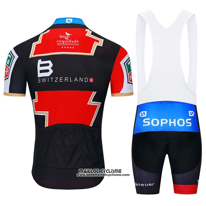 2020 Maillot Ciclismo Suisse Rouge Noir Bleu Manches Courtes et Cuissard